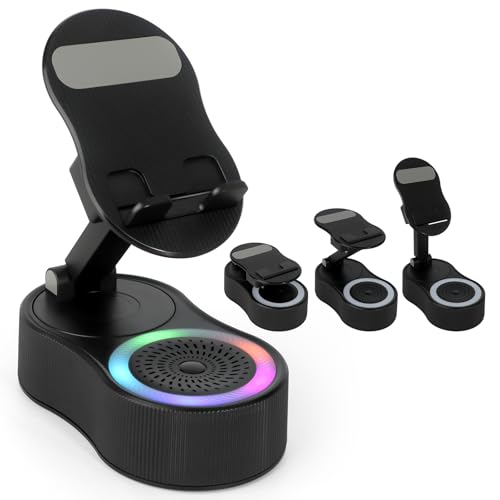Yirochan Soporte para teléfono celular con altavoz Bluetooth inalámbrico, altavoz de inducción con soporte ajustable para teléfono, inducción inalámbrica con carga, compatible con tablet Android, iPad