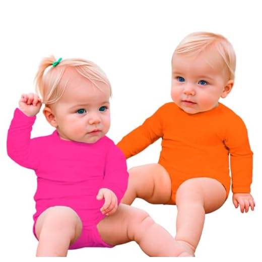 Conjunto 2 Bodys Bebê Manga Longa Infantil Térmico Proteção Solar UV 50+ Banho Praia Piscina (Rosa + Laranja, P (3-6 Meses))