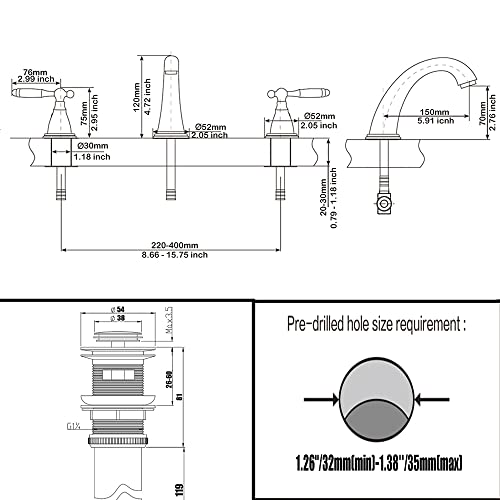 3 Hole Lavatory 2 Handles Oil Rubbed Bronze Widespread Bathroom Faucet By Phiestina,Hot And Cold Water Vessel Faucets With Matching Pop Up Drain, Wf008-4-Orb #TOP6
