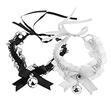 LARVOVUE 2 pcs Lace Cow Bell Pendant Choker Set for Women Black White Sexy Bells Gothic Necklaces (A-2 pcs Black White)