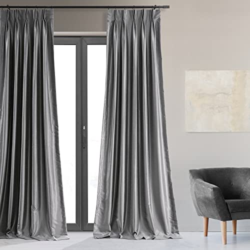 Hpd Half Price Drapes Pleated Faux Silk Blackout Curtains For Bedroom Vintage Textured 25 X 96 (1 Panel), Pdch-Kbs7Bo-96-Fp, Storm Grey #TOP2