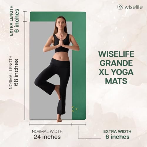 Image of WiseLife Grande XL 6 MM TPE Yoga Mat for Men & Women | Extra Thick, Long & Wide Premium Exercise Mat with Yoga Strap | Anti-Slip & Anti-Tear Ideal for Yoga, Pilates, Home Workouts & Gym Use (Green)