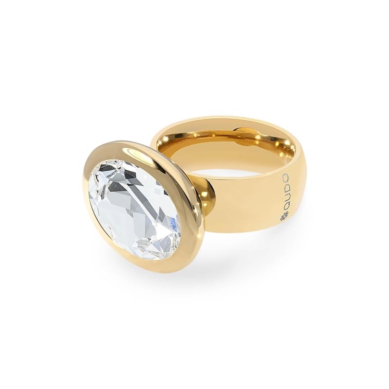 Bague dorée en acier inoxydable Qudo Tivola avec cristal blanc élégant