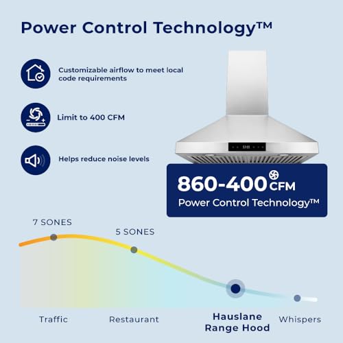 Image of Hauslane Wall Mount Range Hood 30 inch Convertible 450-860 CFM 6 Speed