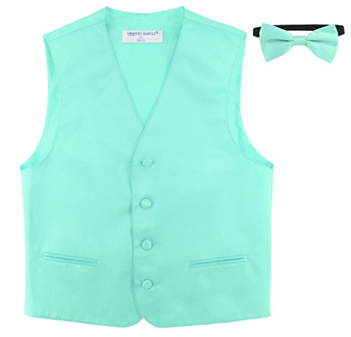 BOY'S Dress Vest & BOW Tie Solid AQUA GREEN Color BowTie Set