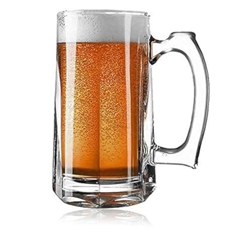 Boccali da birra in vetro di alta qualità italiana, con manico, in vetro trasparente, 400 ml (4, boccali da birra G da 380 ml)