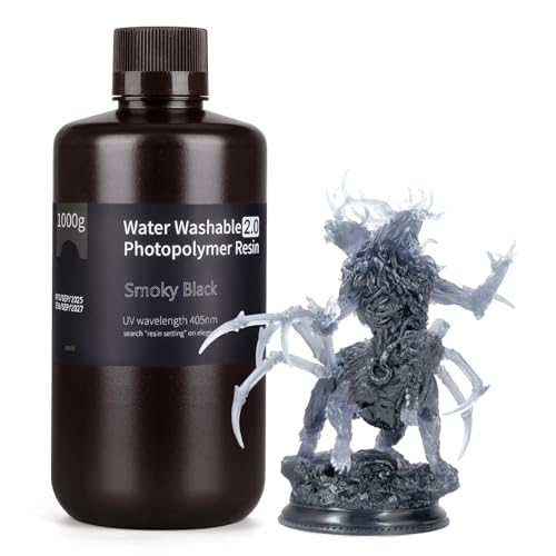 ELEGOO 水洗い可能レジン2.0 光造形3Dプリンターレジン 1000g 低収縮 高精度 高耐久性 LCD/DLP/SLA樹脂プリンター用高速硬化フォトポリマー樹脂 395-405nm UV硬化3Dレジン スモーキーブラックの商品画像（Amazon）
