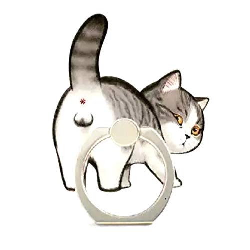 RAM.Beans 猫 ねこ ヘソ天 おしり スタイリッシュ かわいい 薄型 スマホリング 落下防止 スタンド機能 360度回転 バンカーリング スマホリング (サバトラ振り向き) シロ