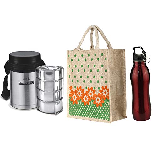 Image of Kuber Industries Jute 4 Pieces Lunch Carry Bag (Green)-CTKTC13293