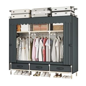 Portable Wardrobe Closet Durable and Easy to Assemble Heavy Duty Clothes Rack with Non-Woven Cover Fabric Best for Bedroom and Easy Storage and Organization (Grey-A)