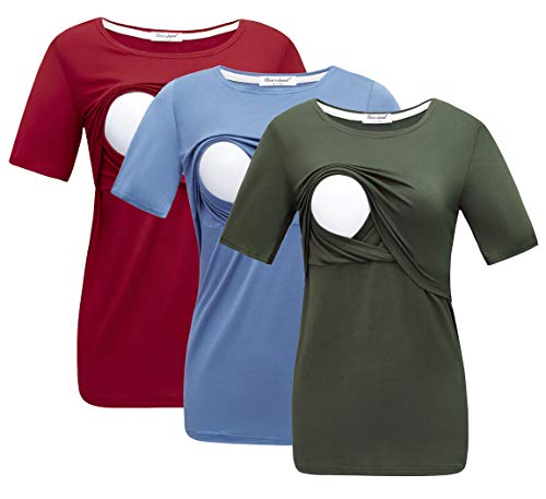 Image of Bearsland Women's 3 Packs Maternity Nursing Tops Short Sleeve Breastfeeding Shirts