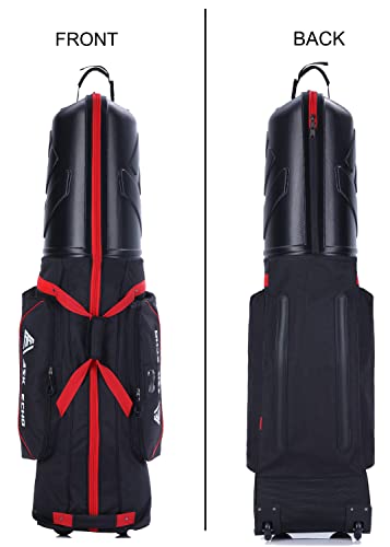ASK ECHO Golf Travel Cover for Golf Bag with ABS Hard Top, Protect Travel Bag, with Wheels (Red)