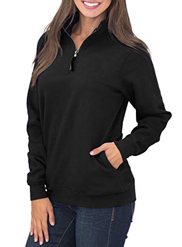 Samefar Women Winter Sweatshirt Tunics High Neck Long Sleeve Solid Basic 1/4 Zip Fleece Pullover Tops Black Medium