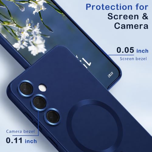 Image of DIZORO Compatible with Samsung S25 fe Case, Compatible with Mag Safe, Matte Luxury Metallic Luster Flexible TPU Wireless Charging Shockproof Case with Camera Protector - Blue