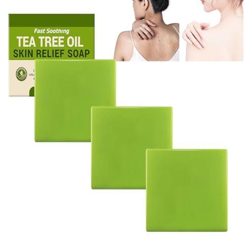 Jabón de aceite de árbol de té – Jabón para pies y cuerpo con aceite de coco, calmante e hidratante, fórmula vegetal para una sensación fresca y refrescante en la piel, suave para todo tipo de piel (3