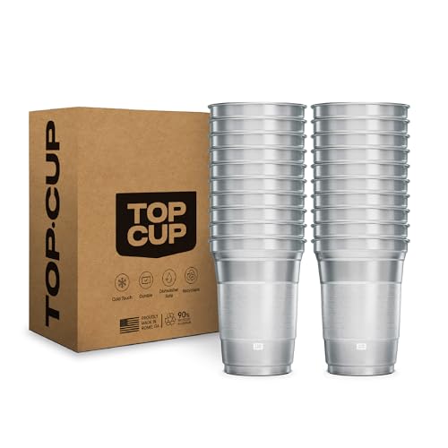 Top Cup 16 Ounce 20 Count Reusable Aluminum Party Cups | Stealth Design | Cold-Holding Recyclable Made in USA