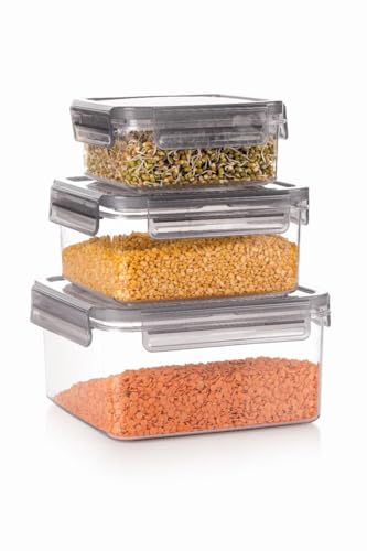 Image of INKULTURE Air Tight Food Storage Container Set of 03 (500ml + 1000ml + 2000ml) | BPA-Free Leakproof Plastic Kitchen Containers with Lid | Fridge & Pantry Organizer Box for Fruits, Vegetables Etc.