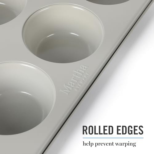 Martha Stewart Gallen 12-Cup Nonstick Carbon Steel Muffin and Cupcake Pan – Cool Grey, Durable Bakeware for Even Baking and Easy Release - Thumbnail 5
