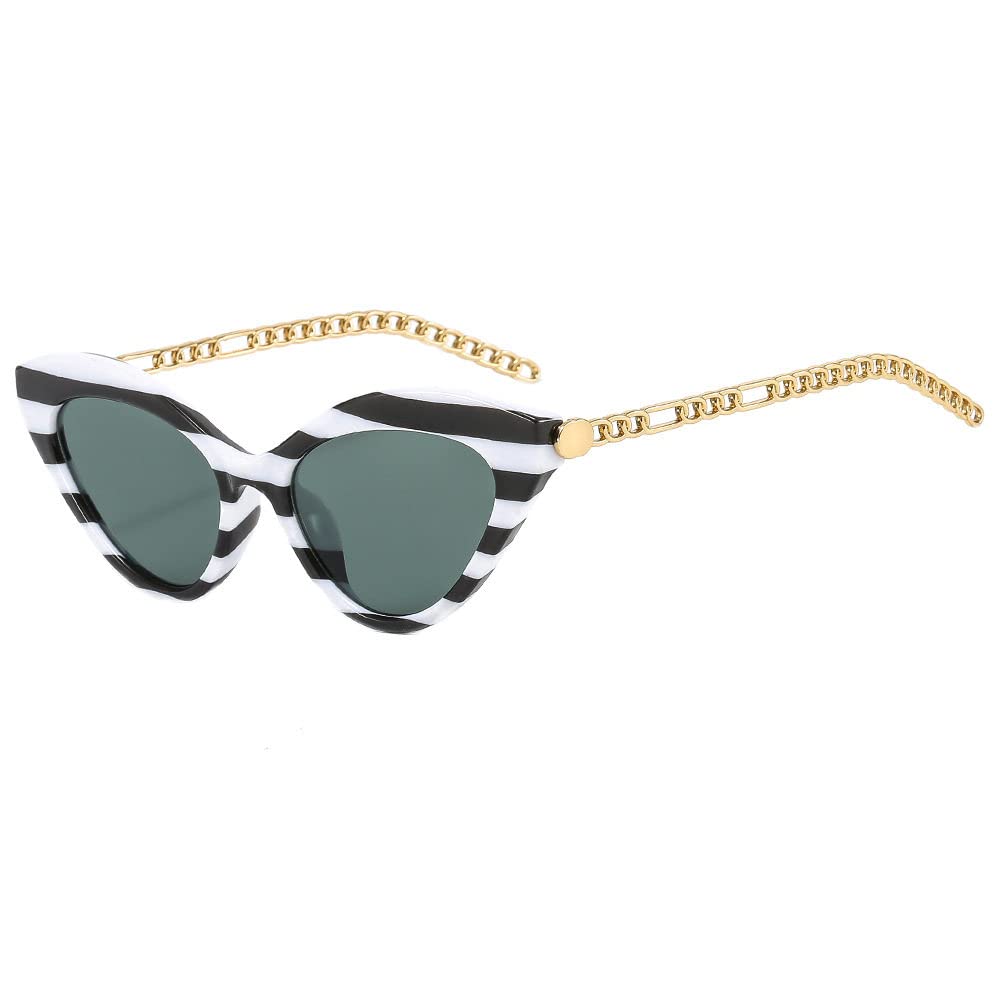 Lunettes de soleil œil de chat haut de gamme à chaîne et monture concave chic