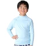 [HEAZEL] ヘーゼル 全21色柄 キッズ ラッシュガード ロング Tシャツ スタンドカラー トップス 80～150サイズ 子供 長袖 UVカット UPF50 + (杢ブルー, 140)
