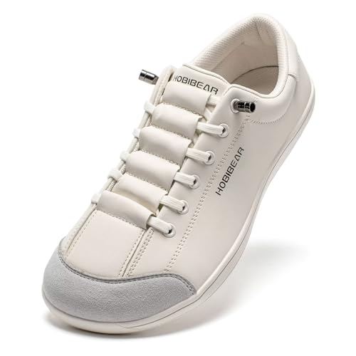 HOBIBEAR Leather Barefoot Shoes Lightweight Wide Toe Box Zero Drop Slip-on Shoes for Women(W-Light Gray, Women 8)