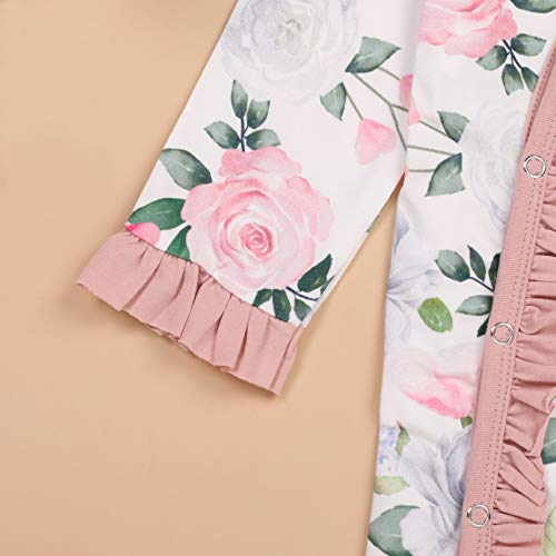 Newborn Girl Floral Jumpsuit Baby Girl Long Sleeve Ruffle Romper Overall Coming Home Outfits (Pink2, Newborn) #TOP3