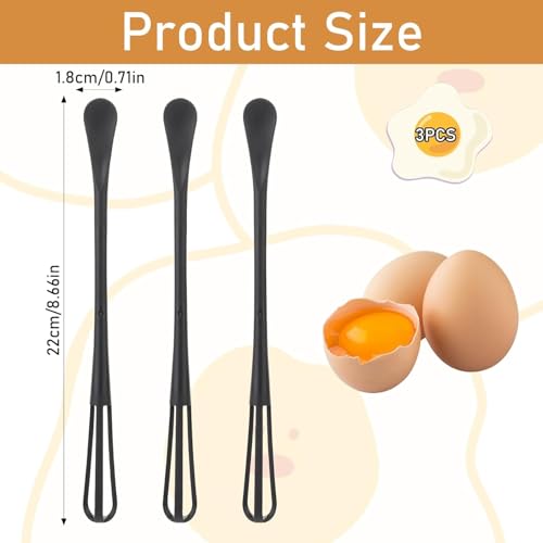Image of 3 Pcs 2 in 1 Tiny Whisk, Multifunctional Small Whisks for Cooking, Mini Whisk, Mini Small Wisk for Blending, Whisking, Beating Ingredients, Mixing Sauces (3, Black)