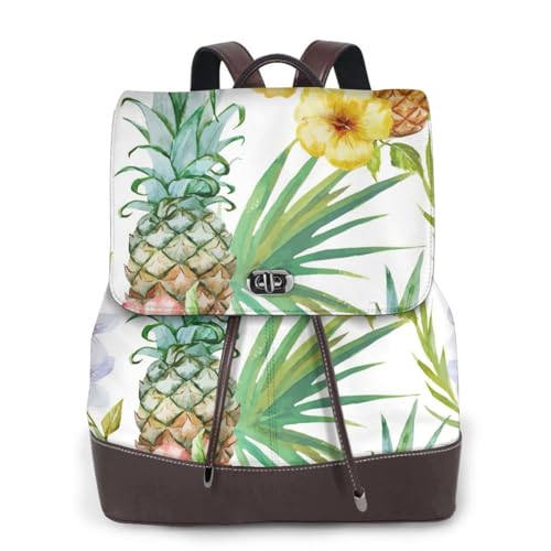 Sac à dos pour ordinateur portable et voyage en cuir noir imprimé tropical