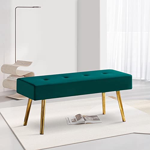 Bench for Entryway, Upholstered Dining Bench with No Arms Accent Bench Elegant Velvet Living Room Bench Tufted with Strong Metal Legs for Unisex