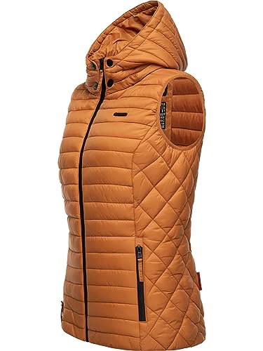 MARIKOO Damen Übergangsjacke leichte Steppweste mit Abnehmbarer Kapuze Hasenpfote Rusty Cinnamon Gr. M