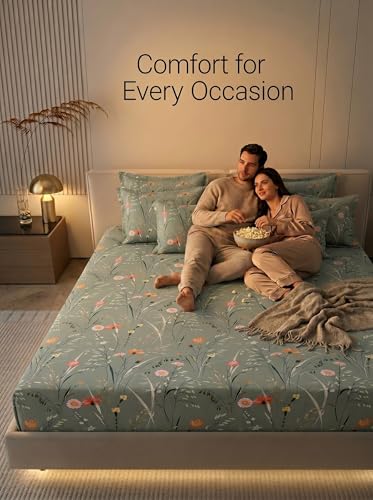Image of Mafatlal 125 GSM Merino Double Bedsheet with Pillow Covers |90 x 100 Inches | Soft, Breathable & Lightweight | Green