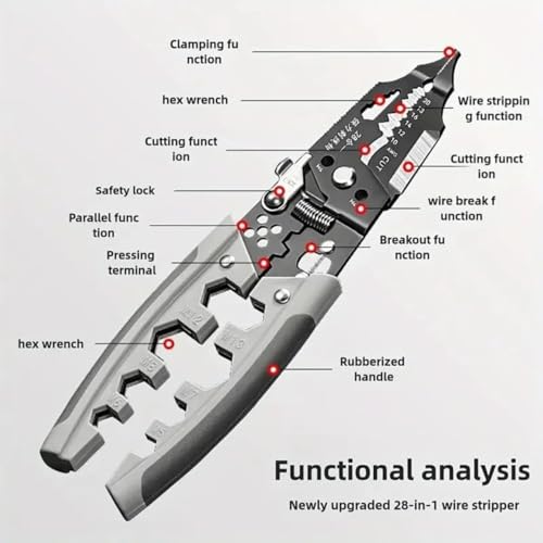 Image of All in 1 Multifunction Stainless Steel Wire Stripper /Wire Crimping Tool, Wire Cutter, Wire Crimper, Cable Stripper, Wiring Tools (28 in 1 wire stripper)