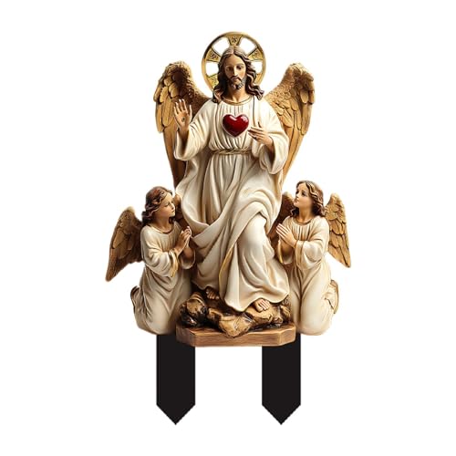 Fenteer Panneau Religieux Figurine Décorative Jardin Piquet Extérieur Signalétique Acrylique 2D Ornement Pelouse Bonzaï Décoration Fleur Convient pour Jardin, Figure de Jésus