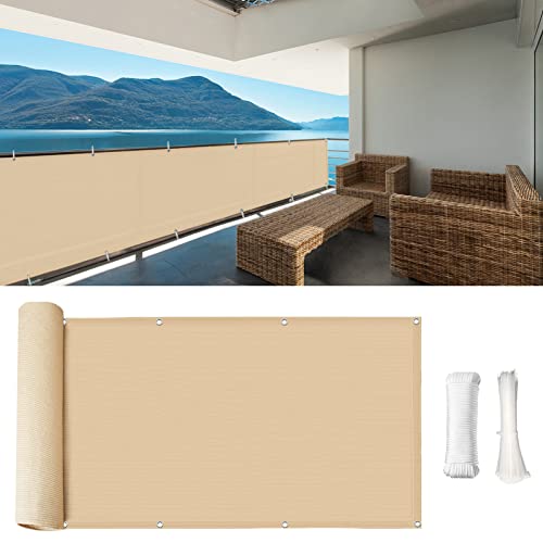 Reyox Balkon Sichtschutz Balkonverkleidung Balkonabdeckung Balkonumspannungen UV-Schutz und wetterfest,für Balkongeländer Garten,Anthrazit 90x500cm Gelb 3 Cover