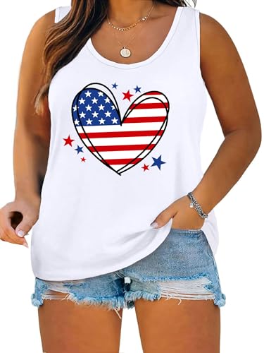 Image of Ithalt Plus Size 4th of July Tops for Women American Flag Tank Tops USA Patriotic Shirts Red White and Blue Sleeveless