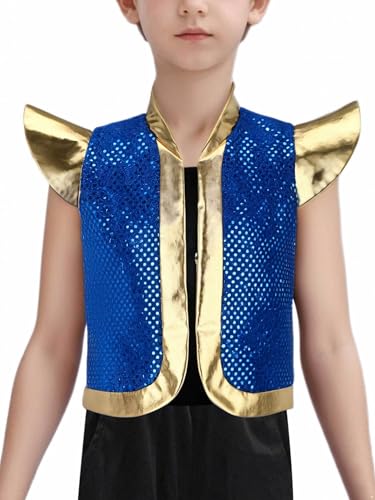 Hansber Boys Kids Super Bro Toad Outfits Fairy Tale Arabian Prince Vest Shiny Sequins Open Front Waistcoat