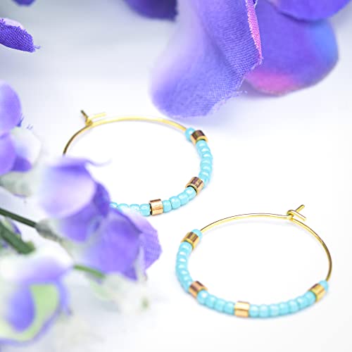 Créoles perles bleu ciel le cadeau idéal en acier et or 18k - 2