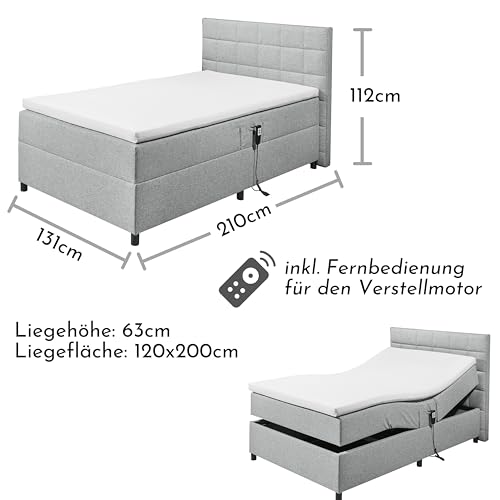 MARIBORSKO 6 Polsterbett 120x200 elektrisch verstellbar, Silber - Bequemes Doppelbett mit 9-Zonen-Federkern Matratze & HR 30-Topper - 131 x 112 x 210 cm (B/H/T) – Bild 4