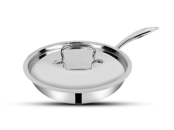 PRAGYAM Triply Stainless Steel Frypan with Stainless Steel Lid 24cm Diameter 2.5 liters Capacity with Sturdy Handle (Induction and Gas Stove Friendly)