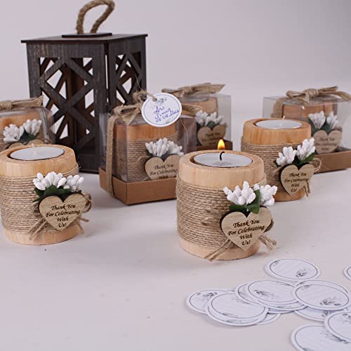 Pack Of 10 Wood Tealight Candle Holder, Bridal Shower Tealight Holder Thank You Gifts, Wedding Party Favors For Guests, Wooden Cylinder Candle Holders For Table Centerpiece (Heart Tag, Light Brown) #TOP3