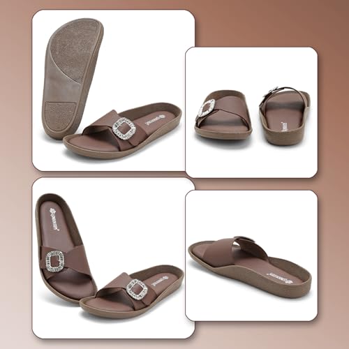 Image of Women Fashion Cross Strap Sliders with Crystal Buckle | Stylish Casual Slip-On Sandals for Women | Lightweight Comfort Slides Everyday Wear