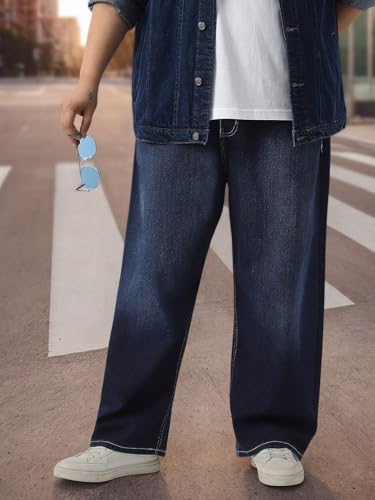 Image of Urbano Plus Men's Loose Baggy Fit Washed Jeans Non-Stretchable