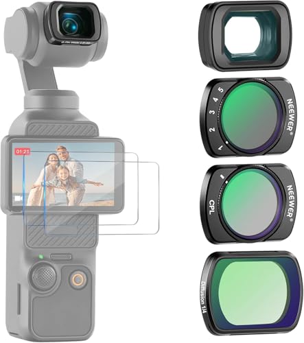 NEEWER Filter Set with 0.75x Wide Angle Lens 108 FOV Variable ND 2-32 CPL 1/4 Black Diffusion Filter Compatible with DJI Osmo Pocket 3 / Pocket 4 / Xtra Muse Accessories FL-B09