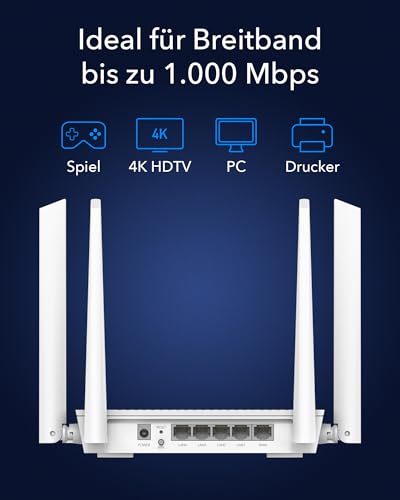 Cudy WR3000S AX3000 Dual Band WiFi 6 Mesh Router, 5 Gigabit Ethernet RJ45 Ports, 4 Antennen, MU-MIMO, OpenVPN, Wireguard, Zerotier, Ipsec VPN, Cloud APP