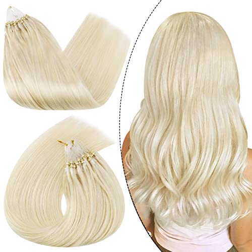 Ugeat Microlink Hair Extensions Human Hair Blonde Human Hair Extensions 50G Micro Loop Human Hair Extensions Platinum Blonde Color #60 Remy Human Hair 14 Inch Short Hair Extensions 1g/1strand