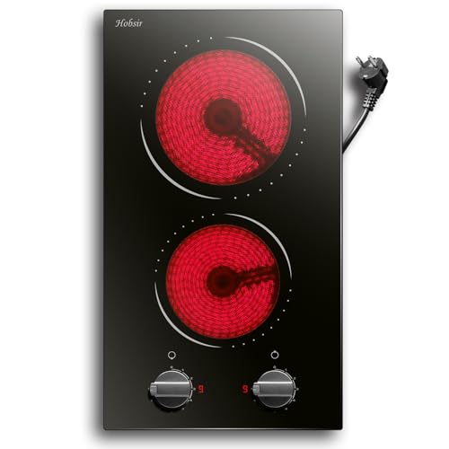 Piano Cottura Vetroceramica 2 Zone, Manopola in Vetroceramica 9 Livelli di Potenza, 2 Piani Cottura Integrati, Indicatore di Calore Residuo, Protezione da Sovratemperature