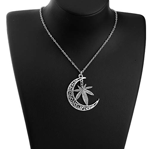 BEKECH Marijuana Leaf Charm Crescent Moon Necklace Marijuana Leaf Jewelry Cannabis Weed Necklace for Girlfriend Wife Friends3