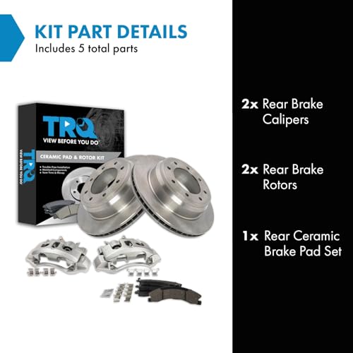 Image of TRQ Rear Brake Pad, Caliper, & Rotor Kit Ceramic Compatible with 2012-2021 Nissan NV1500 NV2500 NV3500