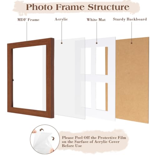 Image of Namalu 2 Pcs 2 x 3 Multi Picture Collage Frame Wall Decor with 4 Openings Walnut Wood Mini Film Photo Wall Frames for Display Wedding Decoration, 9.8 x 7.9 Inches