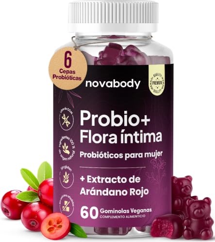 Probióticos Mujer Flora Íntima Gominolas, Sin Azúcar 100% Natural, 6 Cepas con Arándano Rojo, Equilibrio Íntimo y Vaginal, Control de Olores, Confort Digestivo y Defensas, Veganas y Sin Gluten, 60 uds